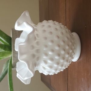 Signed Fenton Milkglass Hobnail Ruffled Vase 💕